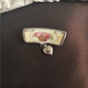 Vintage Floral Brooch with Heart Charm